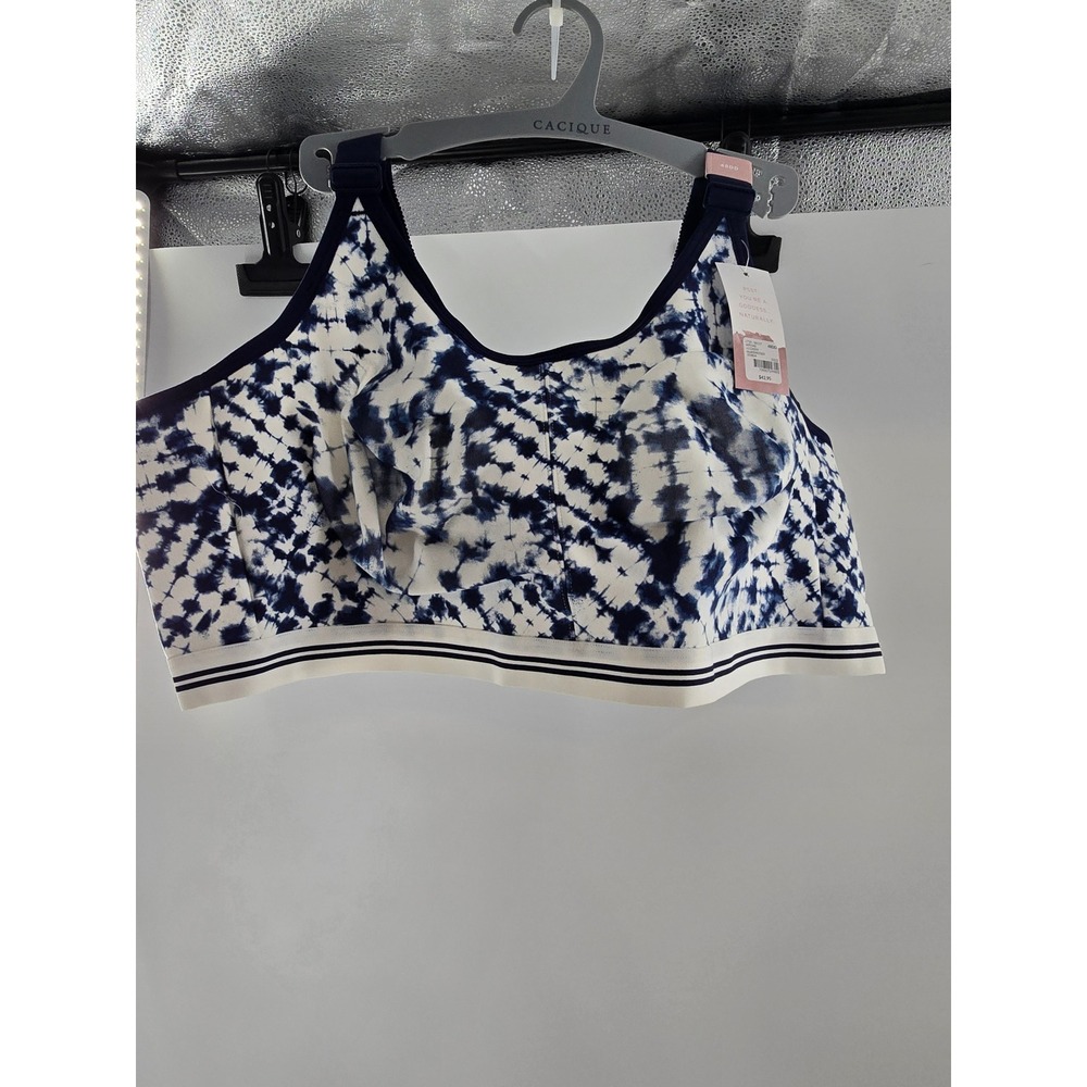 Cacique 48DD Navy White Tie Dye Cotton Unlined No Wire Scoop Bralette‎ NWT